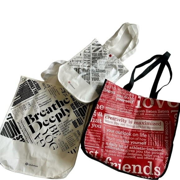 3 Lululemon reusable shopping bags tote bags gift bags 3 sizes w/ strap handles - Picture 1 of 10